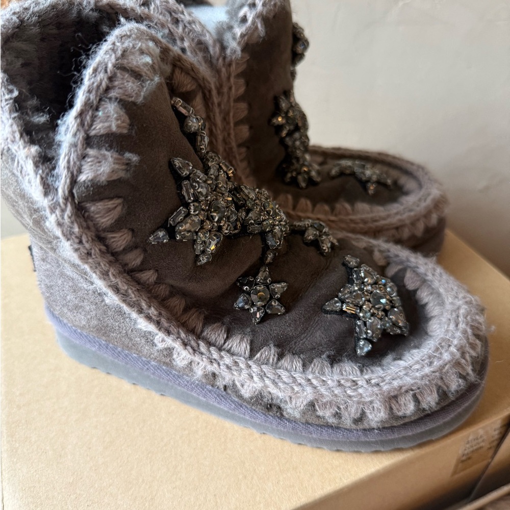 Mou ankle boots charcoal gray with crystal stars size 36